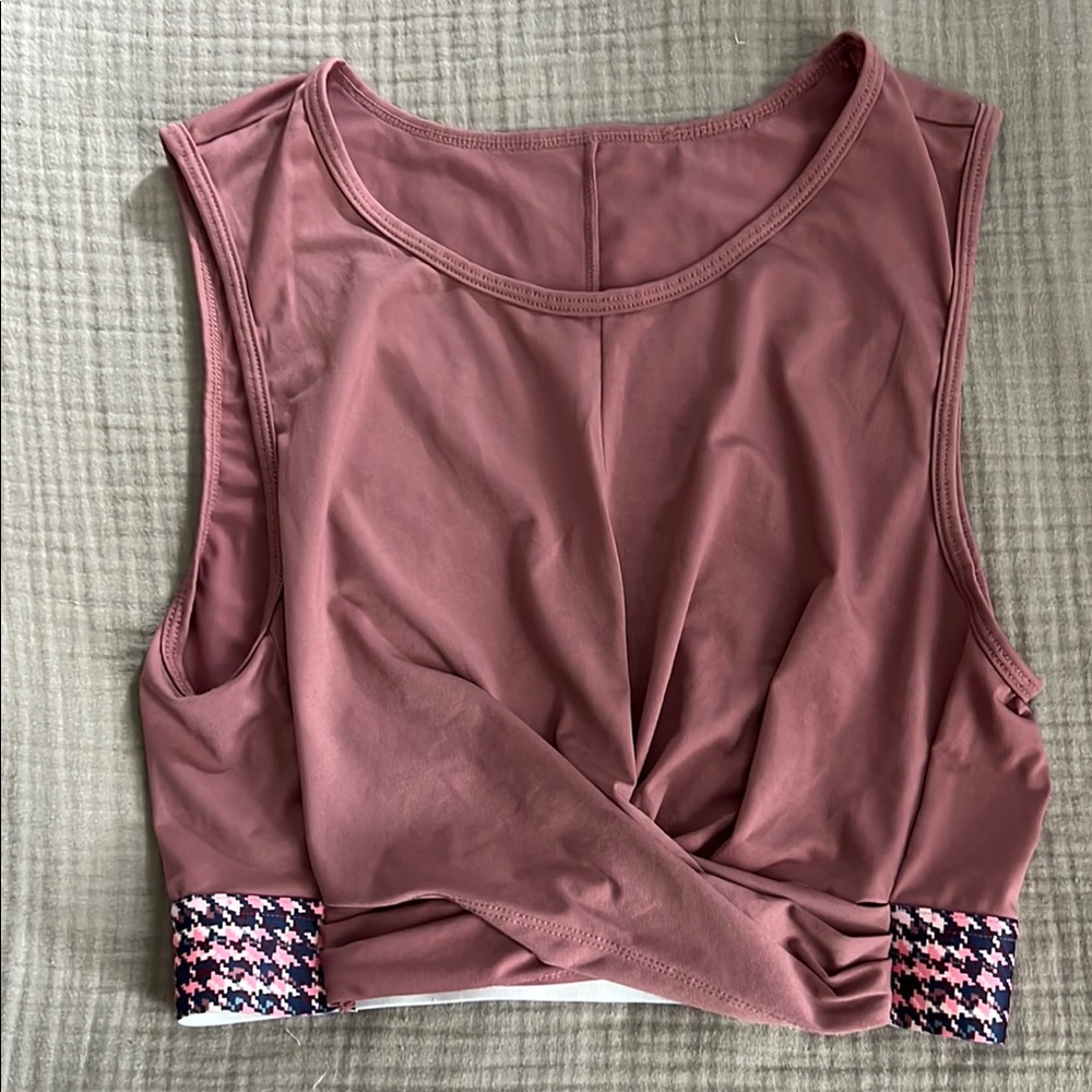 Women's Mauve Sleeveless Athletic Top Houndstooth